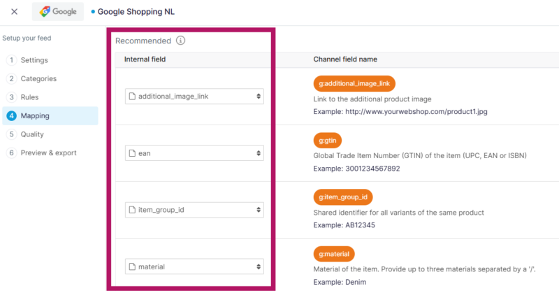 Channable-aanbevolen-optionele-velden-Google-shopping-feed