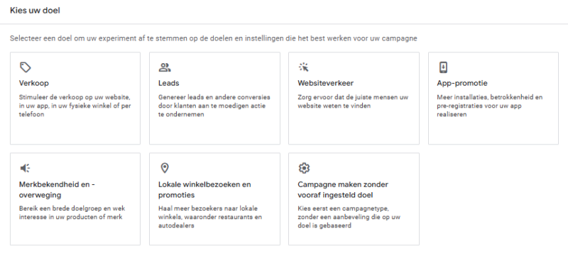 Google Ads - doel keuze