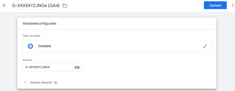 Google Analytics measurement ID constante variabele in GTM