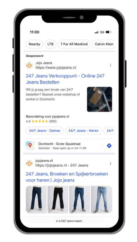 Google Ads advertentie van Jojo Jeans