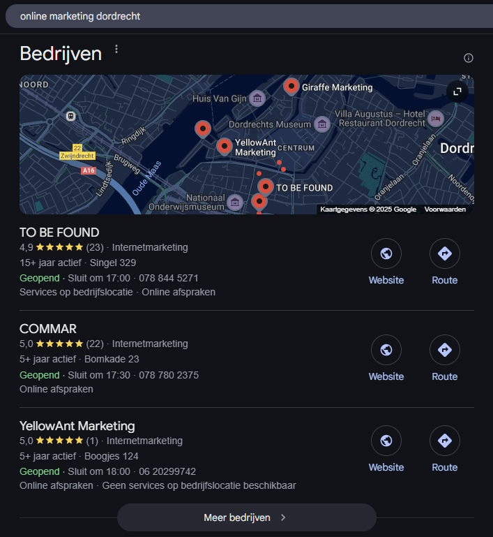 lokale zoekresultaten local map online marketing dordrecht